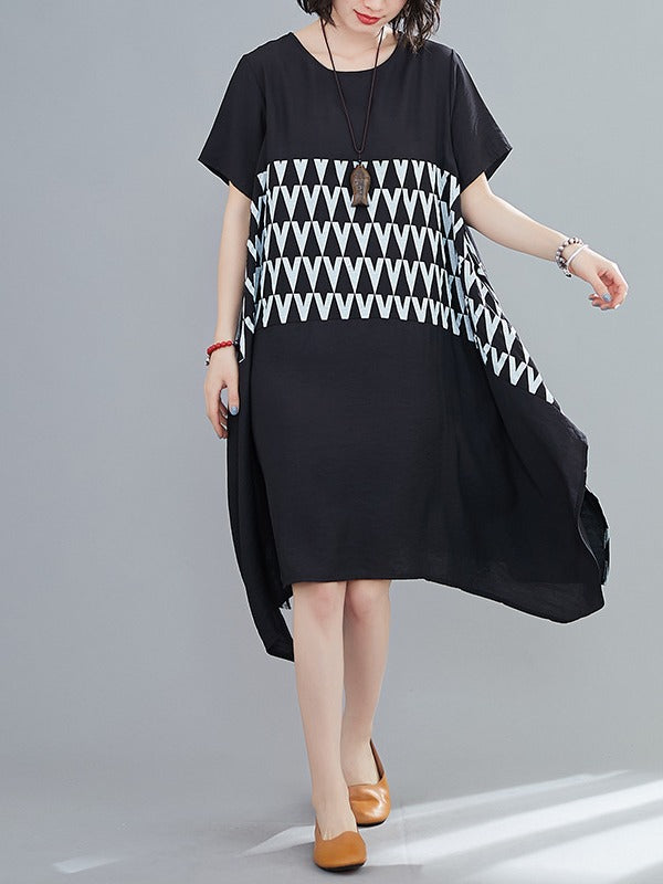 Loose Geometric Splicing Print Cropped Dress