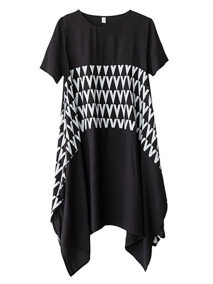 Loose Geometric Splicing Print Cropped Dress
