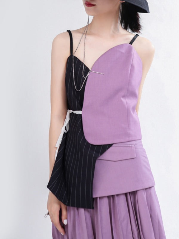 ASYMMETRIC CONTRAST COLOR BANDAGE VEST