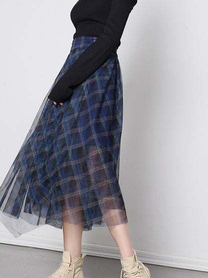 Fashionable Sexy Plaid Empire A-Line Gauze Skirt