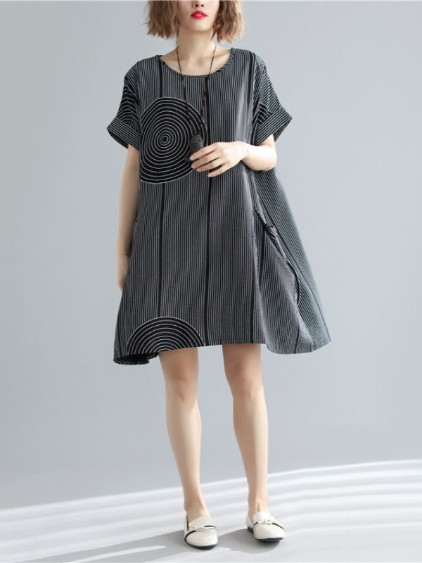Loose Solid Stripe Print Dress