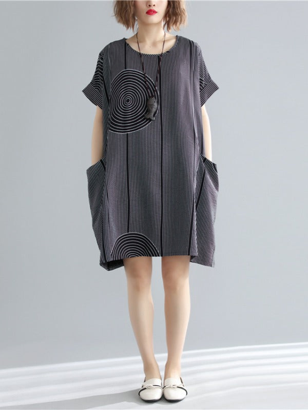 Loose Solid Stripe Print Dress