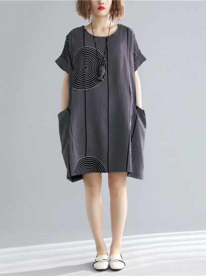 Loose Solid Stripe Print Dress