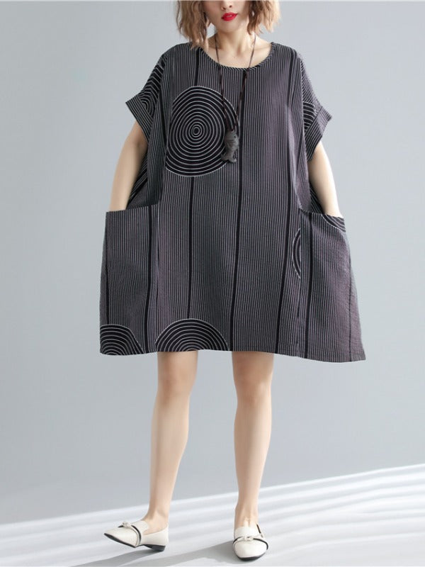 Loose Solid Stripe Print Dress