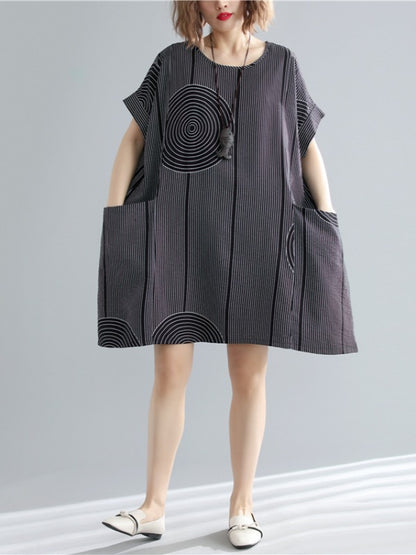 Loose Solid Stripe Print Dress