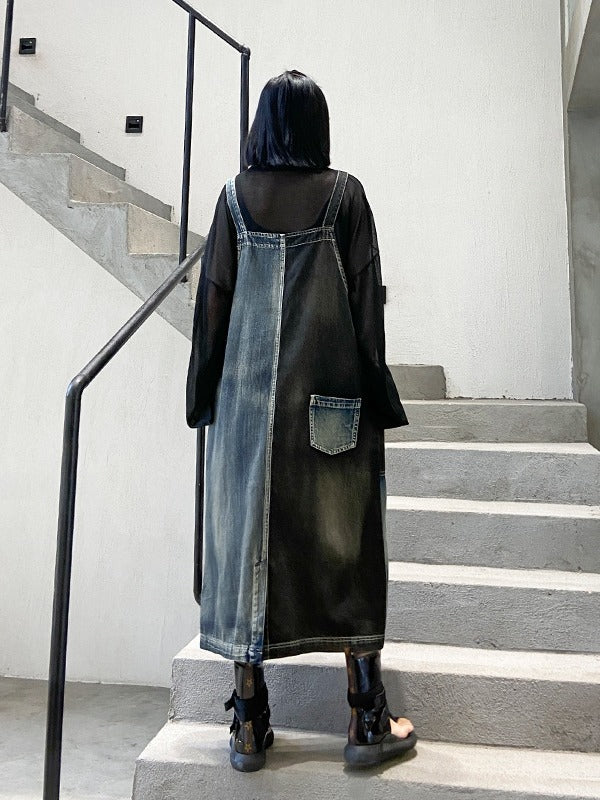 Contrast Color Splicing Sleeveless Jean Dress