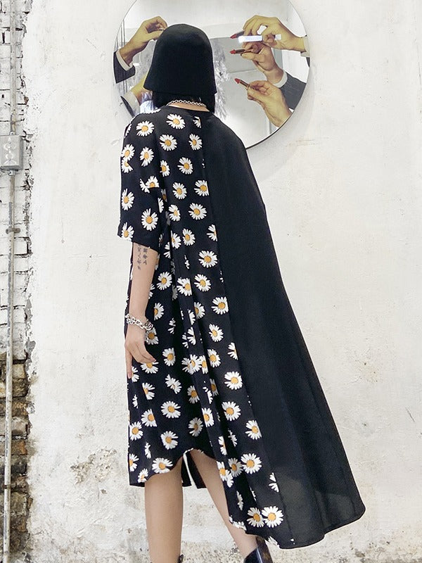 DAISY PRINT SPLICING CROPPED DRESS