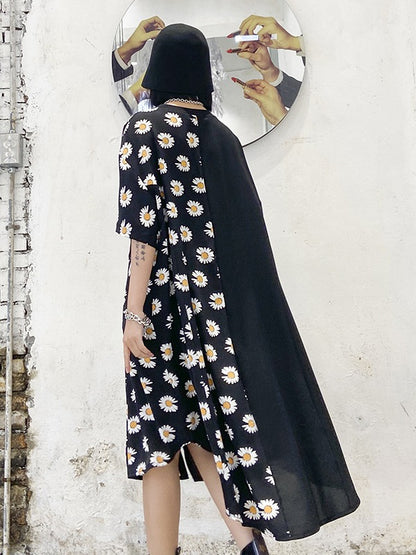 DAISY PRINT SPLICING CROPPED DRESS
