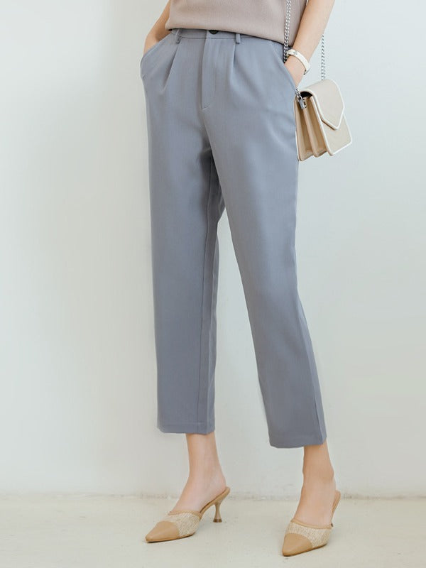 SOLID COLOR EMPIRE STRAIGHT LEG PANTS