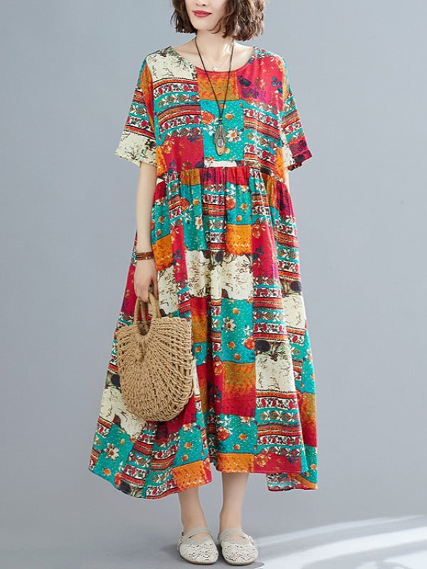 LOOSE ETHNIC STYLE PRINT DRESS