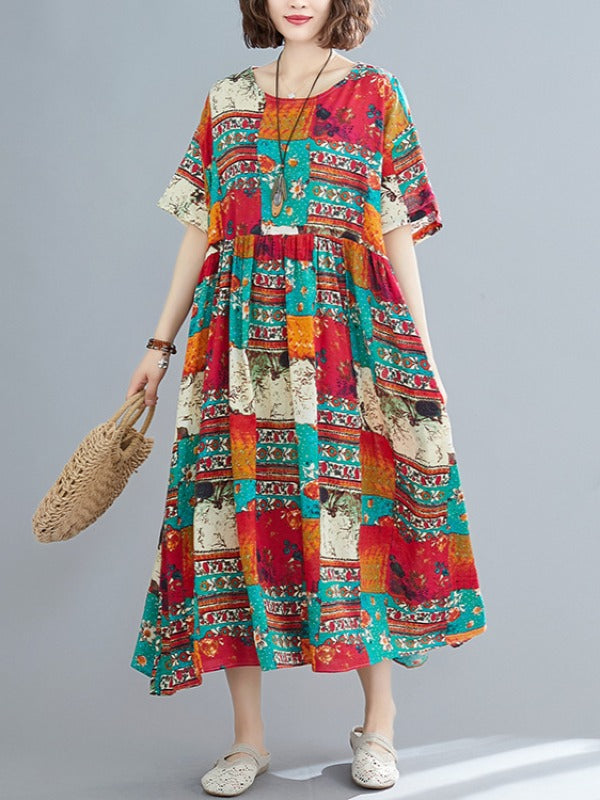 LOOSE ETHNIC STYLE PRINT DRESS