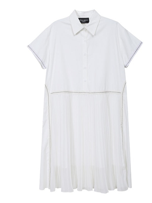 LOOSE CASUAL PLEATED SPLICING DRESS
