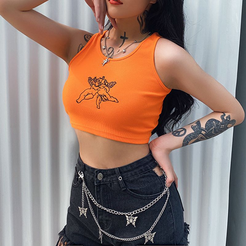Sexy slim cute angel embroidery short top ACTIVEWEAR