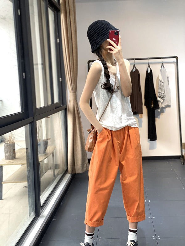 SIMPLE CASUAL ELASTICITY SOLID WIDE LEG PANTS