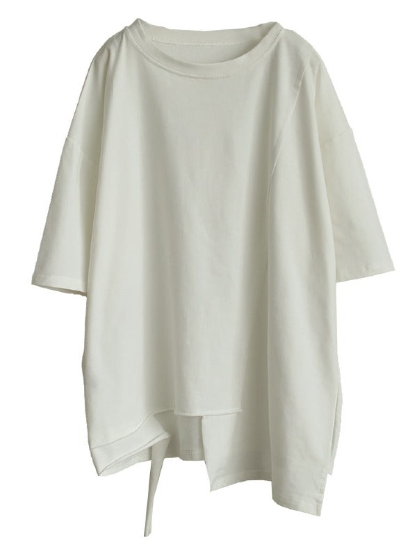Loose Cropped White Round Neck T-Shirt