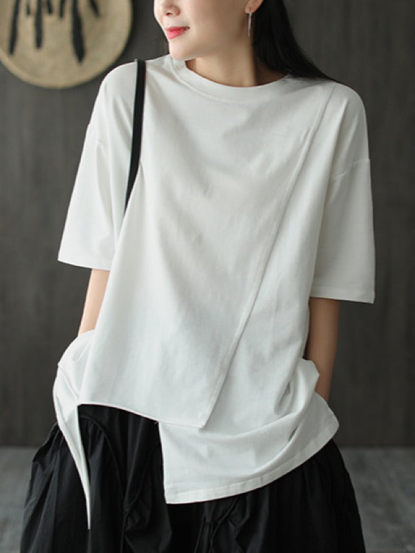 Loose Cropped White Round Neck T-Shirt