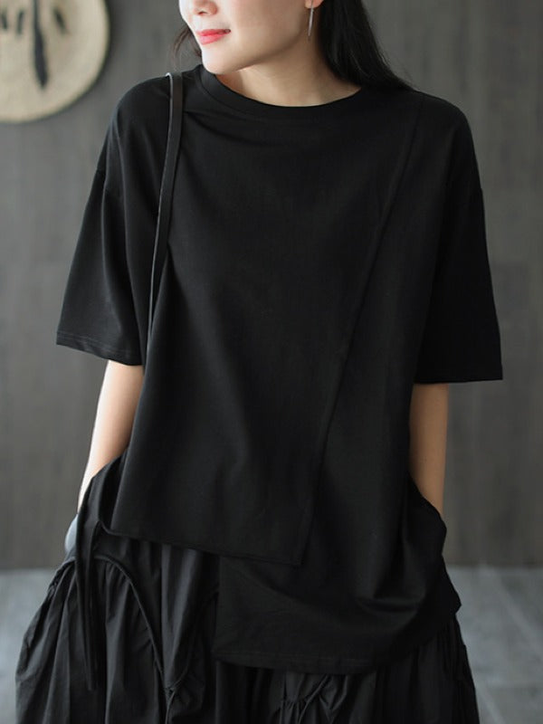 Loose Cropped White Round Neck T-Shirt