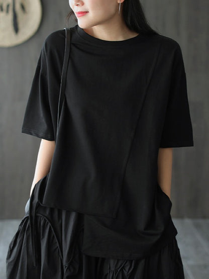 Loose Cropped White Round Neck T-Shirt