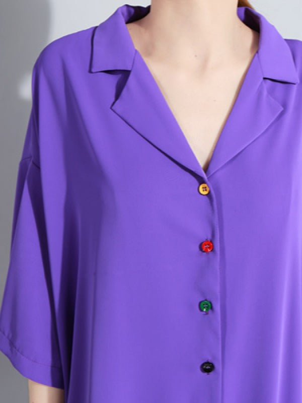Solid Color Loose Lapel Short Sleeves Dress