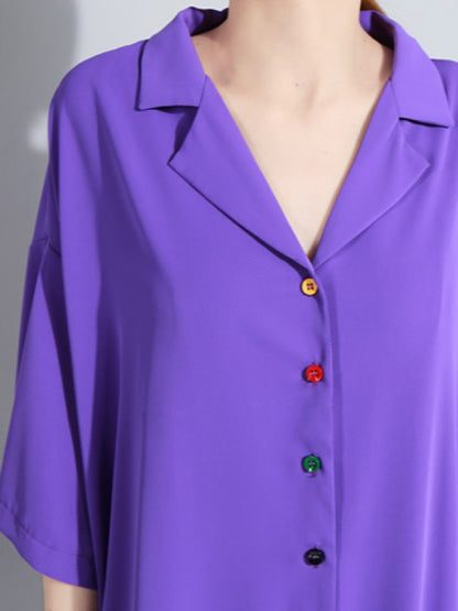 Solid Color Loose Lapel Short Sleeves Dress