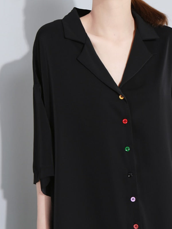 Solid Color Loose Lapel Short Sleeves Dress