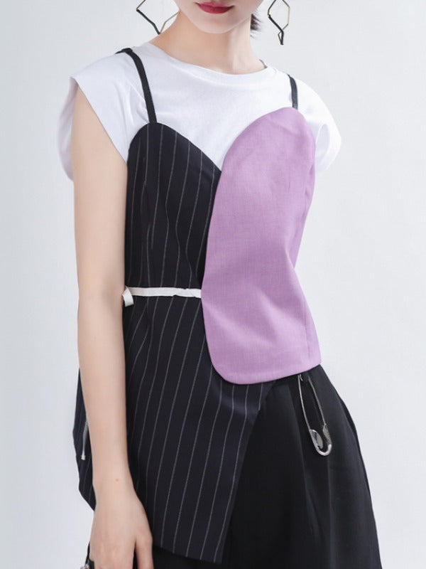 ASYMMETRIC CONTRAST COLOR BANDAGE VEST