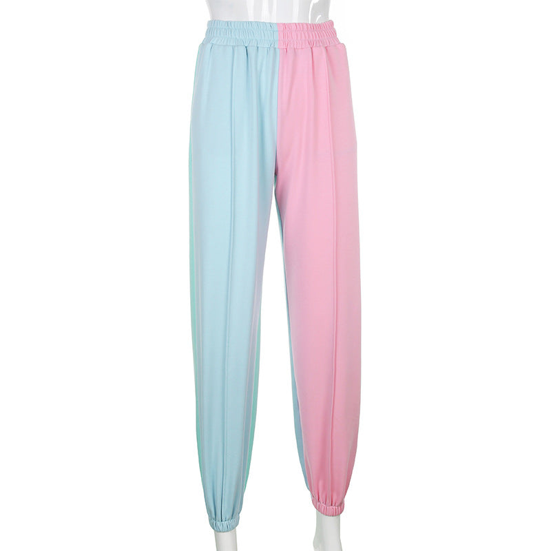 Featured color stitched trousers high waist casual pants ACTIVEWEAR