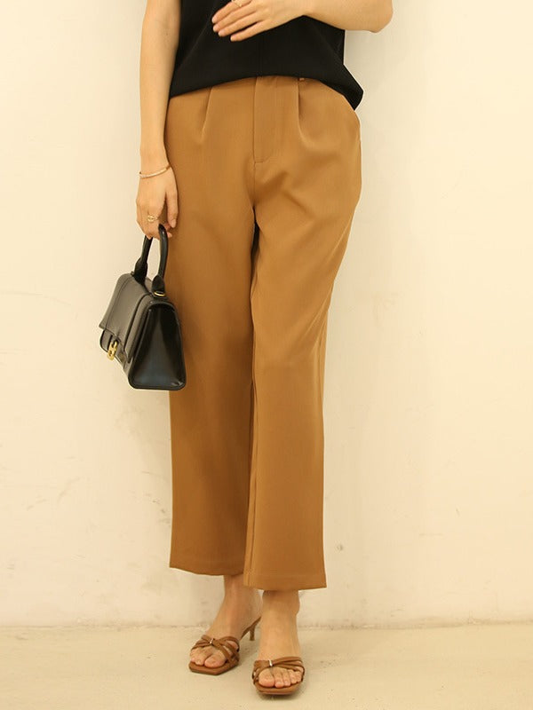 SOLID COLOR EMPIRE STRAIGHT LEG PANTS