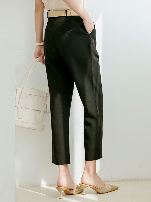 SOLID COLOR EMPIRE STRAIGHT LEG PANTS