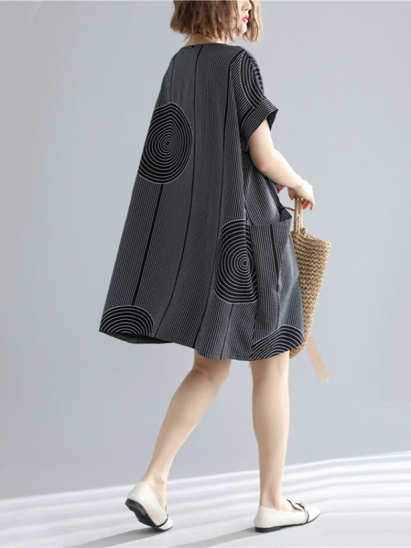 Loose Solid Stripe Print Dress