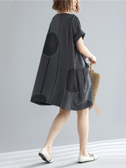 Loose Solid Stripe Print Dress
