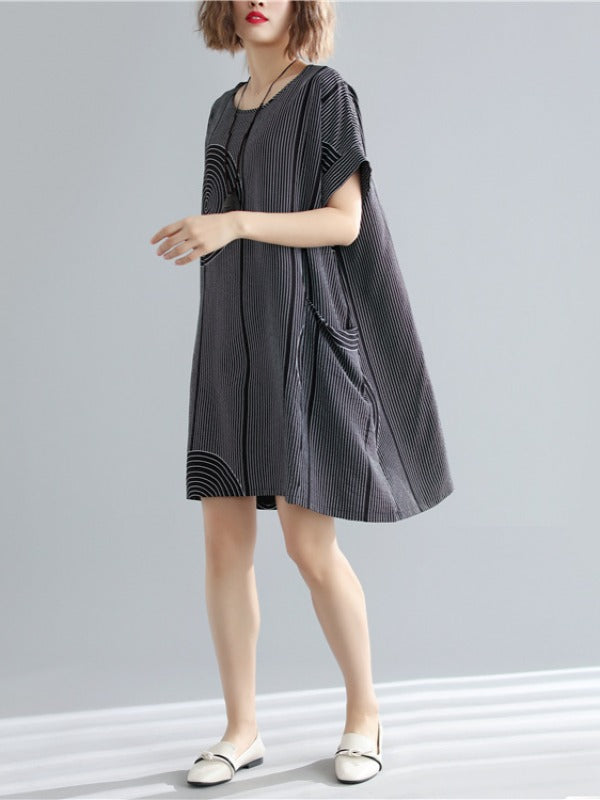 Loose Solid Stripe Print Dress