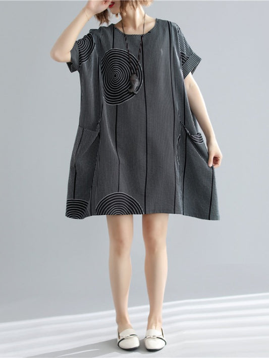 Loose Solid Stripe Print Dress