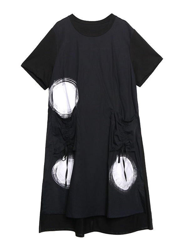 LOOSE POLKA-DOT ROUND-NECK LONG DRESS