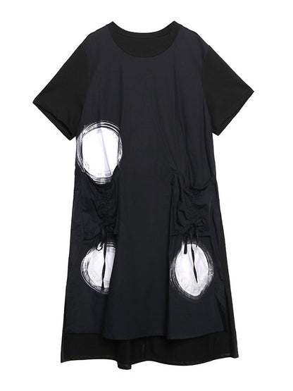 LOOSE POLKA-DOT ROUND-NECK LONG DRESS