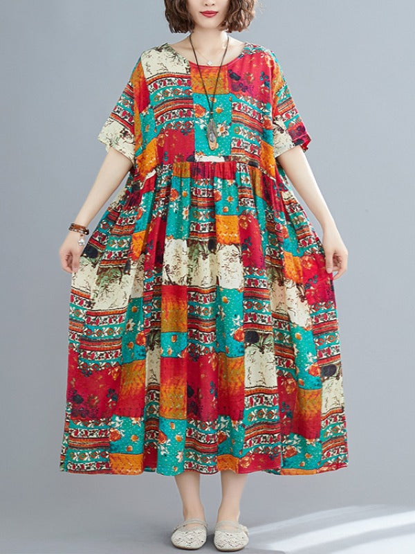LOOSE ETHNIC STYLE PRINT DRESS