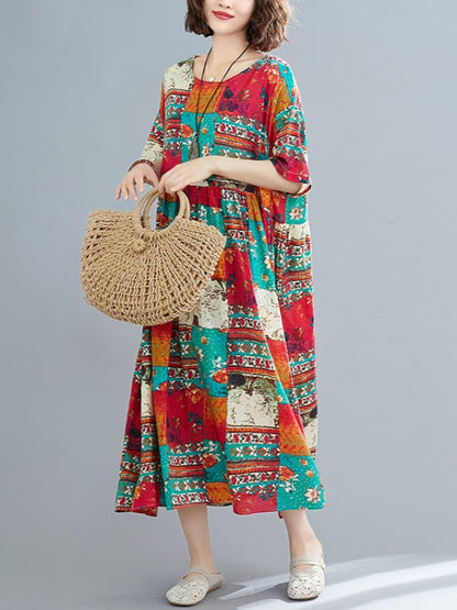 LOOSE ETHNIC STYLE PRINT DRESS