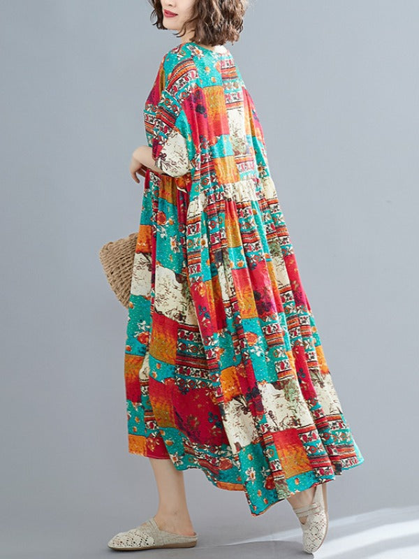 LOOSE ETHNIC STYLE PRINT DRESS