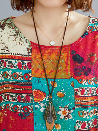 LOOSE ETHNIC STYLE PRINT DRESS