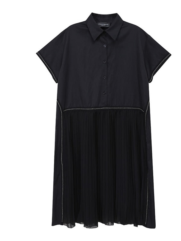 LOOSE CASUAL PLEATED SPLICING DRESS
