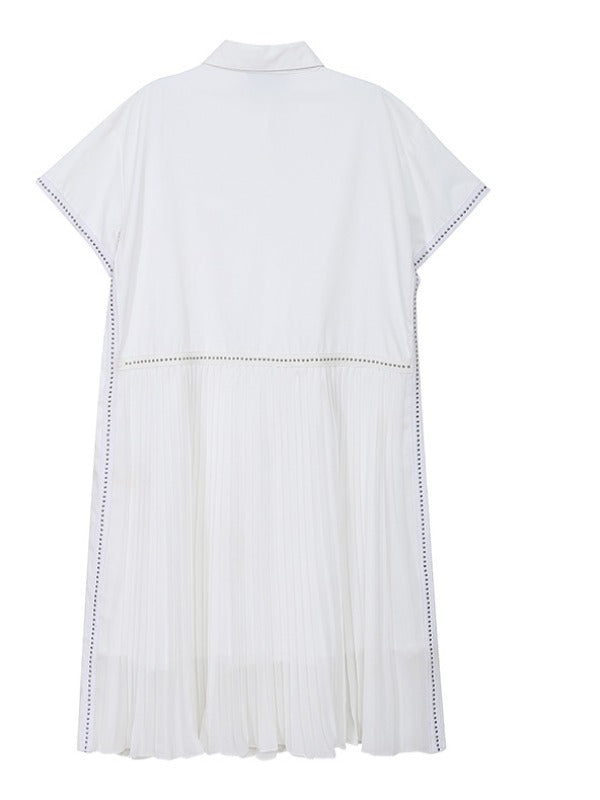 LOOSE CASUAL PLEATED SPLICING DRESS