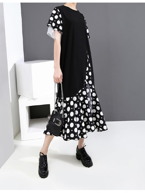 FALSE TWO POLKA-DOT SPLICING FALBALA DRESS
