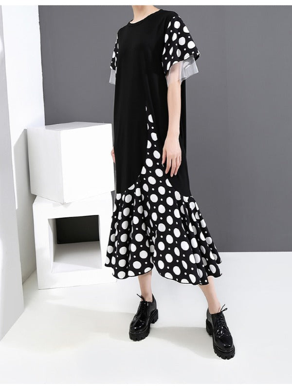 FALSE TWO POLKA-DOT SPLICING FALBALA DRESS