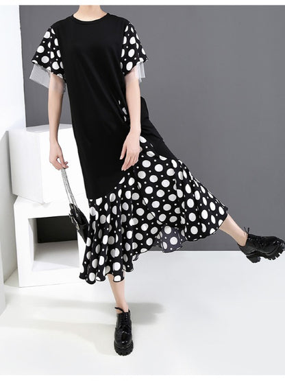 FALSE TWO POLKA-DOT SPLICING FALBALA DRESS