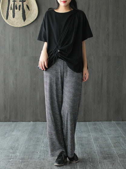 SOLID COLOR SPLICING CROPPED PLEATED T-SHIRT