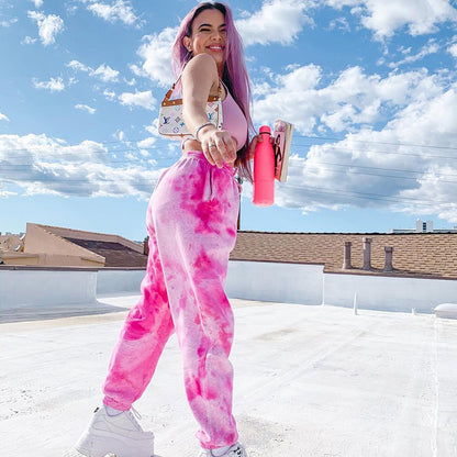 Elastic High Waist Tie-Dye Rainbow Slim Pants ACTIVEWEAR