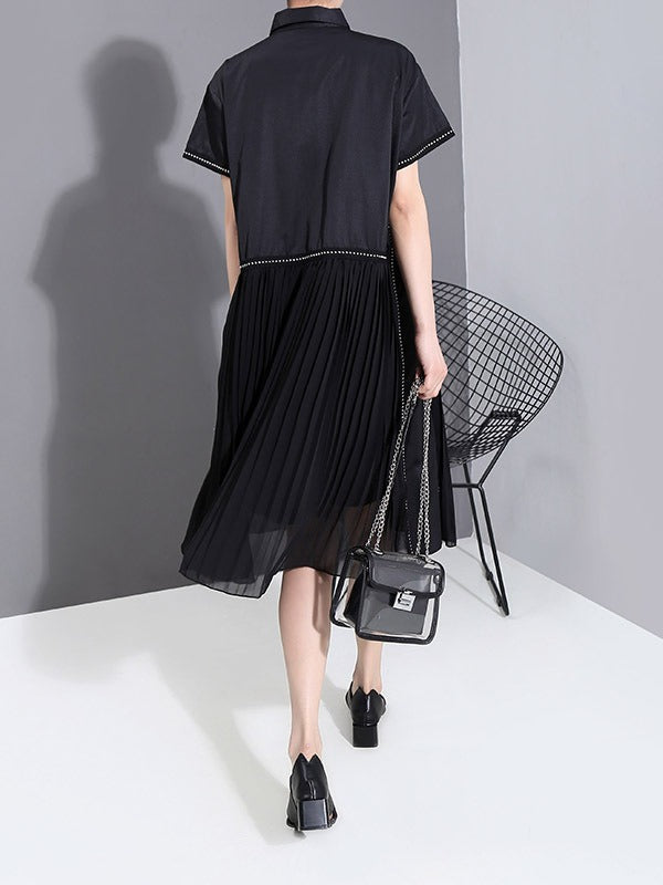 LOOSE CASUAL PLEATED SPLICING DRESS