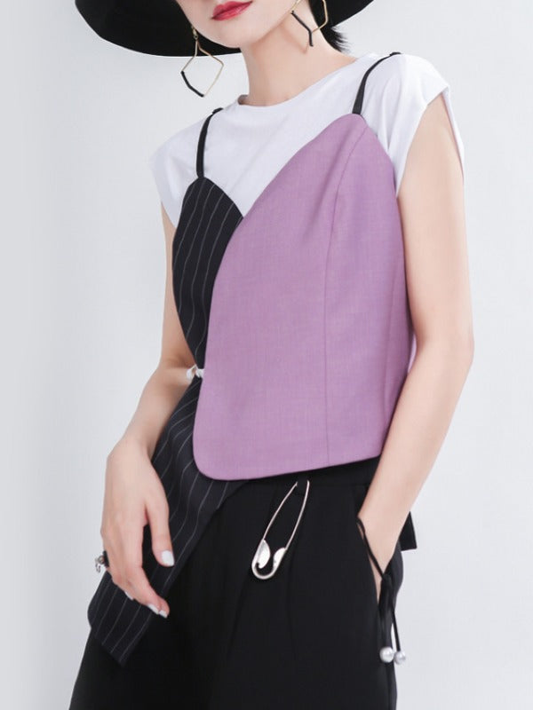 ASYMMETRIC CONTRAST COLOR BANDAGE VEST