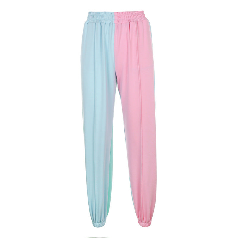 Featured color stitched trousers high waist casual pants ACTIVEWEAR