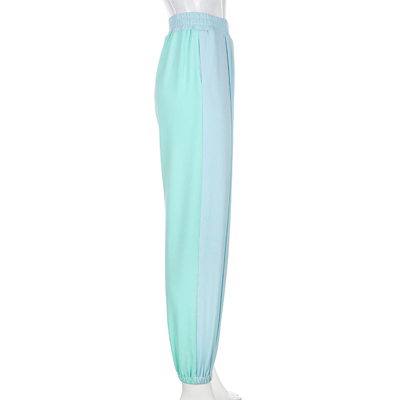 Featured color stitched trousers high waist casual pants ACTIVEWEAR